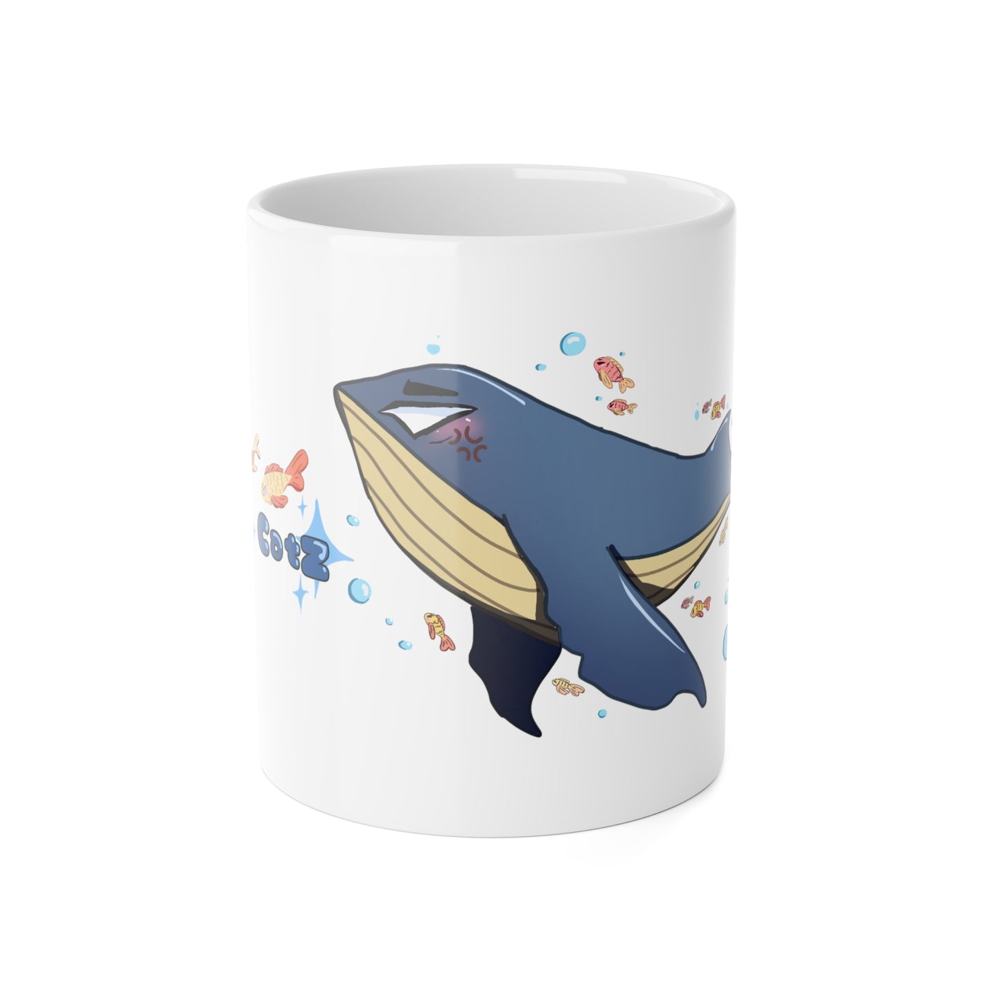 Blue Whale with Guppies White Ceramic 11oz Mug V1