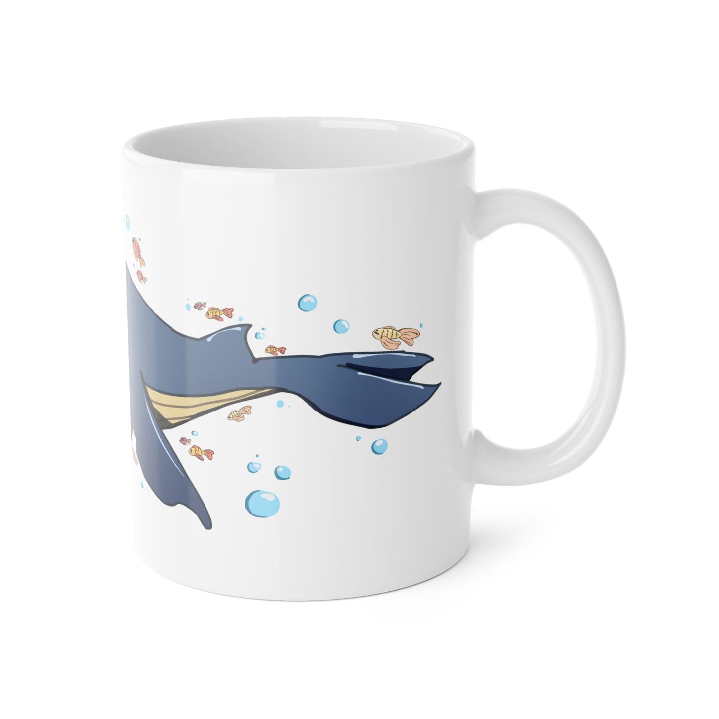 Blue Whale with Guppies White Ceramic 11oz Mug V1